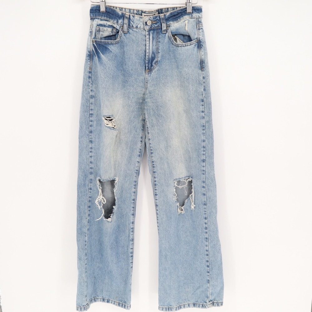 RSQ Womens Distressed Straight Leg Jeans Light Wash Organic Cotton Size 26
